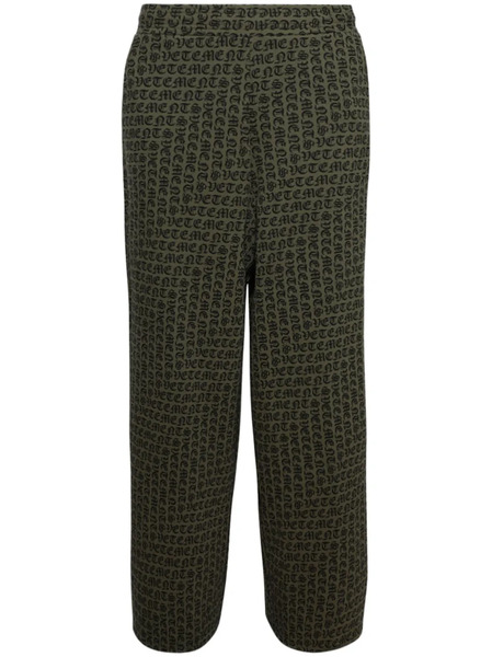  Vetements Monogram-print Cotton Wide-leg Trousers - Green 
