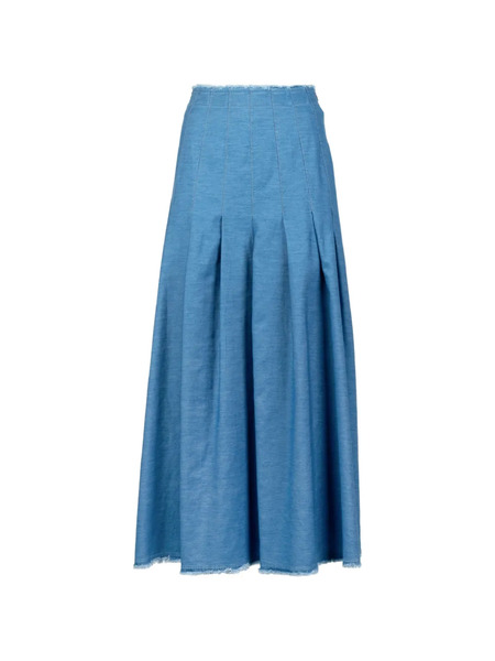  Via Masini 80 Pleated Frayed-hem Midi Skirt - Blue 