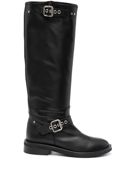 Via Roma 15 Leather Thigh-high Boots - Black 