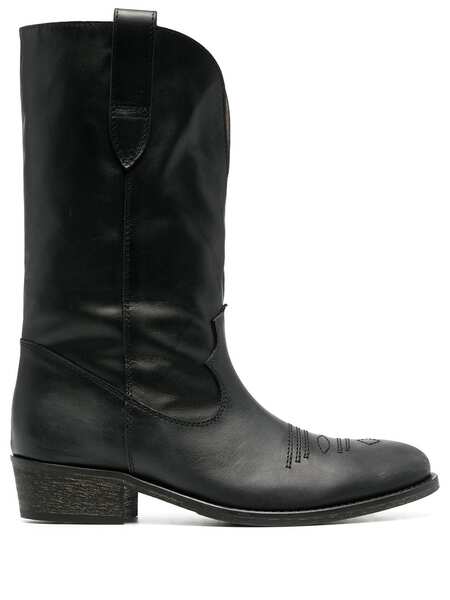  Via Roma 15 Leather Western-style Boots - Black 
