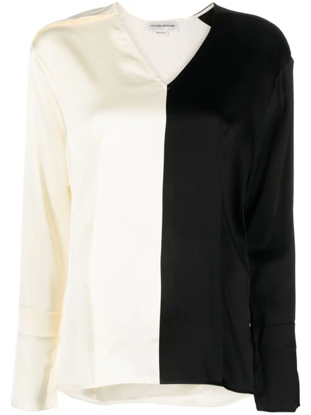  Victoria Beckham Colour-block V-neck Blouse - Black 