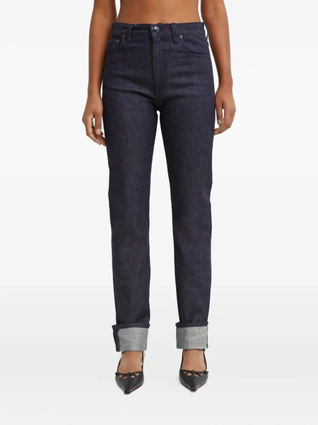  Victoria Beckham Five-pocket Leather-patch Trousers - Blue 