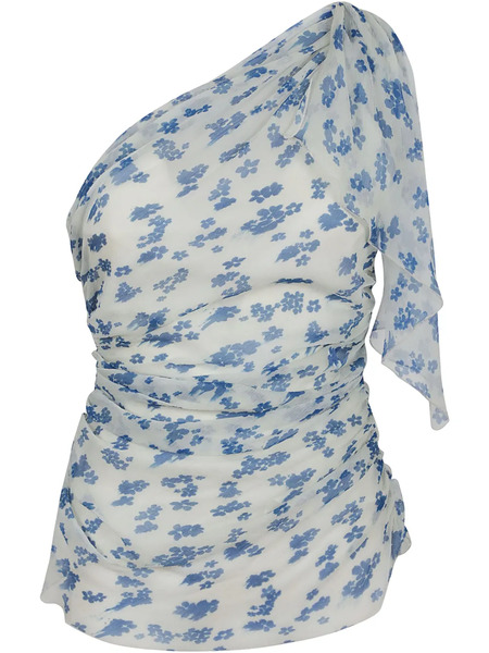  Victoria Beckham Floral-print One-shoulder Top - Blue 