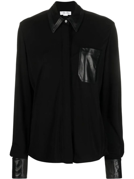  Victoria Beckham Leather Accent Shirt - Black 