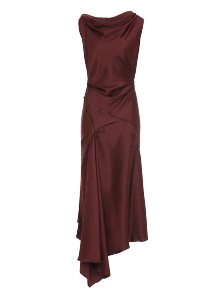  Victoria Beckham Posy Asymmetrical Drape Midi Dress - Red 