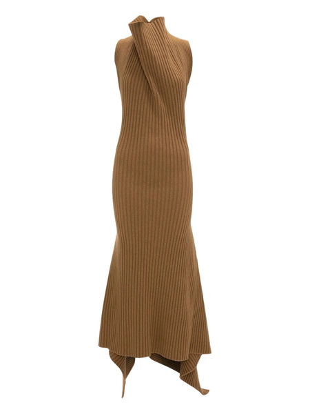  Victoria Beckham Ribbed Draped Midi Dress - Neutrals 