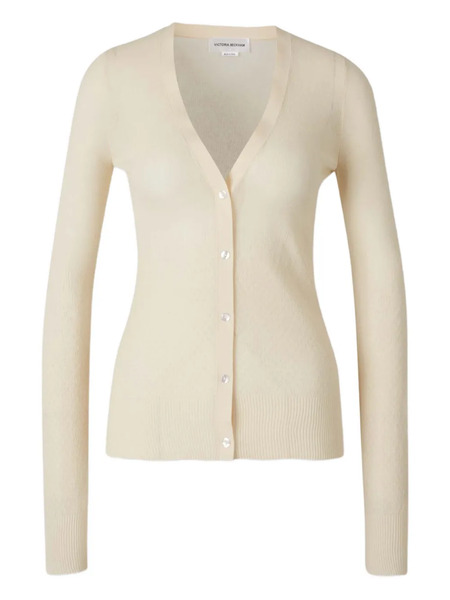 Victoria Beckham Ribbed-trims V-neck Cardigan - Neutrals 