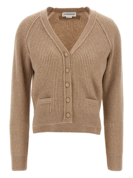  Victoria Beckham Stepped-hem Ribbed Cardigan - Neutrals 