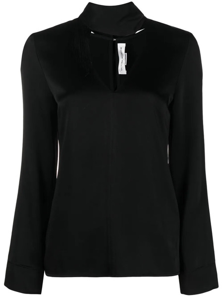  Victoria Beckham V-neck Fringed Satin Blouse - Black 