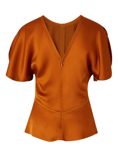  Victoria Beckham V-neck Short-sleeve Blouse - Orange 