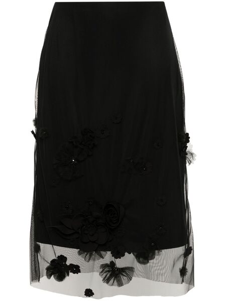  Viktor & Rolf Floral Embroidery Midi Skirt - Black 