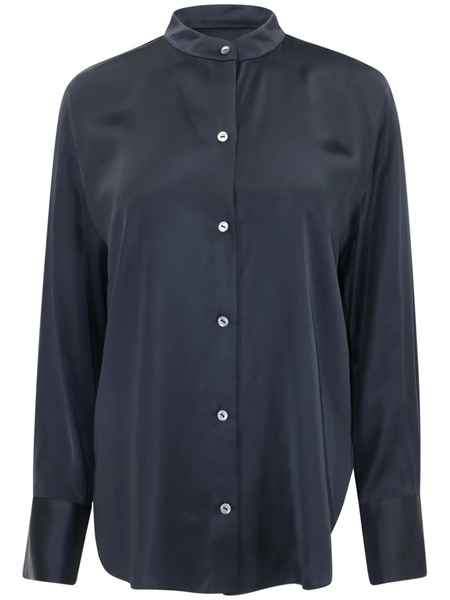 Vince Band-collar Satin Shirt - Blue 