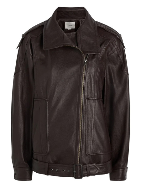  Vince Panelled Grained Leather Jacket - Brown 