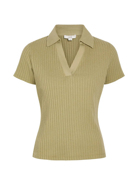  Vince Ribbed V-neck Top - Green 