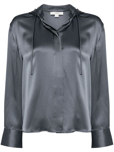  Vince Silk Hooded Shirt - Blue 