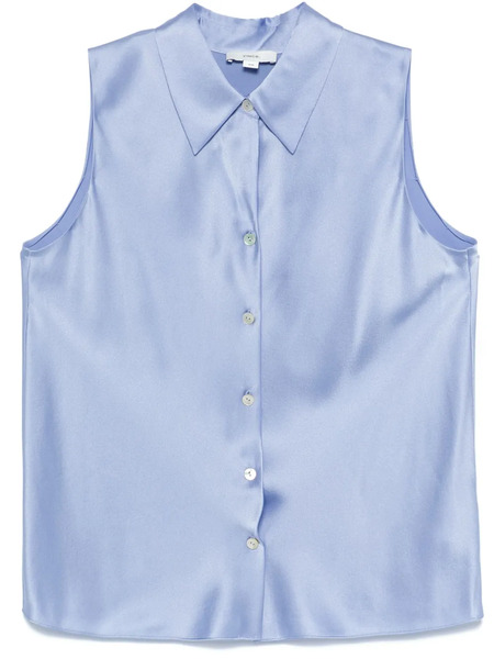  Vince Sleeveless Silk Shirt - Blue 