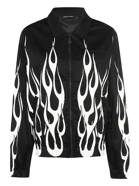  Vision Of Super Flame-print Zip-front Jacket - Black 
