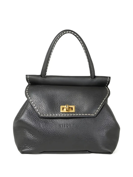  Visona` Twist-lock Leather Handbag - Black 
