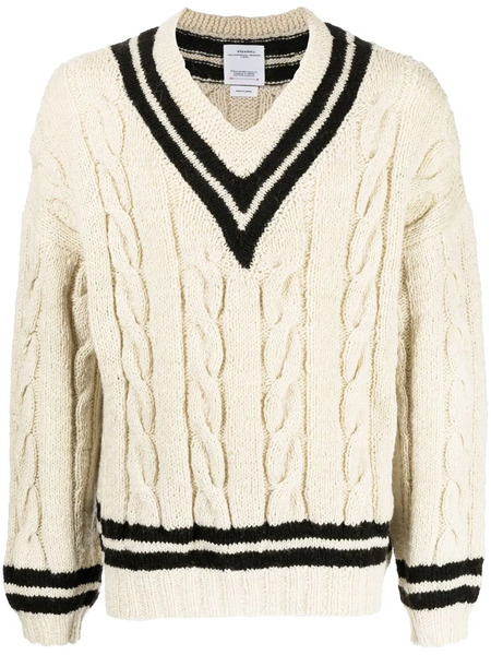  Visvim Cable-knit V-neck Jumper - White 