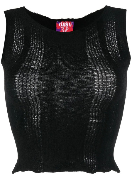  Vitelli Semi-sheer Knit Cropped Top - Black 