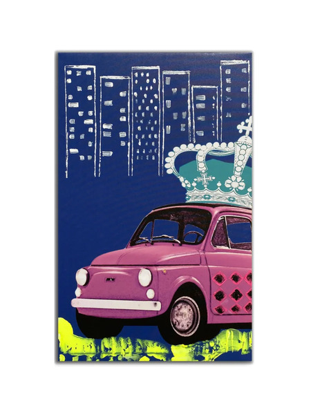  Vj’s Mind Street Multicoloured Car-print Painting - Blue 