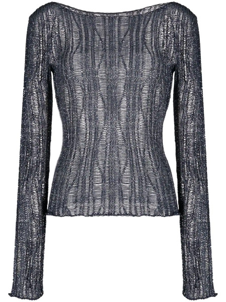  Voz Boat-neck Open-knit Sweater - Blue 