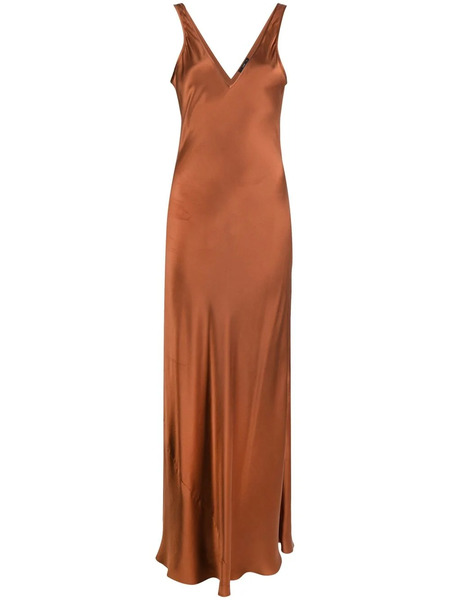  Voz V-neck Silk Long Dress - Brown 