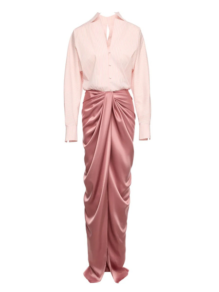  V:pm Atelier Corynna Draped Satin-panel Maxi Dress - Pink 