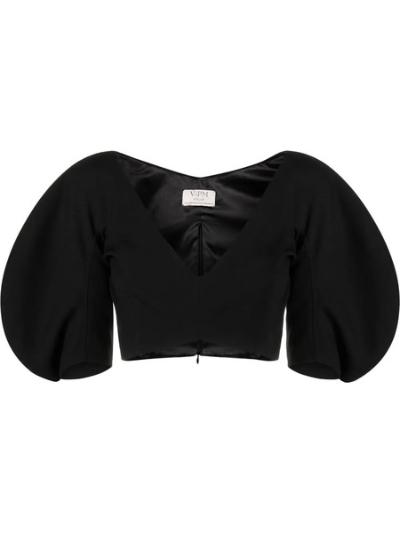  V:pm Atelier Swirl Puff-sleeve Crop Top - Black 