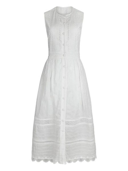  Waimari Solaire Lace Button Dress - White 