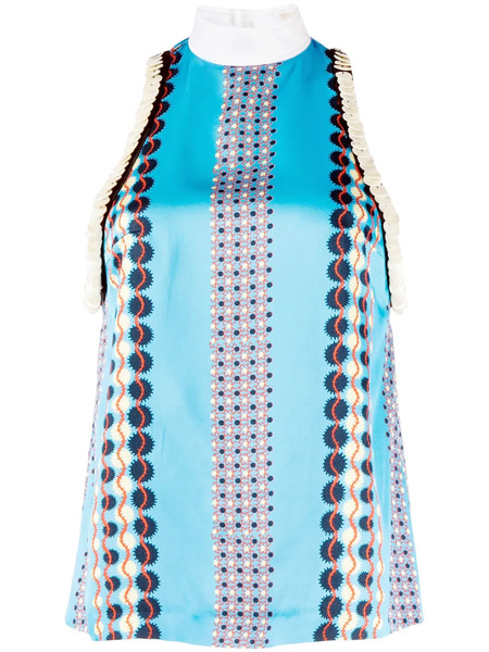  Wales Bonner Sleeveless Satin Printed Top - Blue 