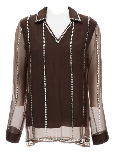  Wales Bonner V-neck Stud-embellished Blouse - Brown 