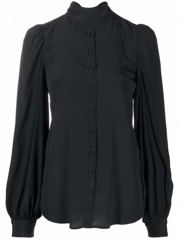  Wandering Stand-up Collar Blouse - Black 