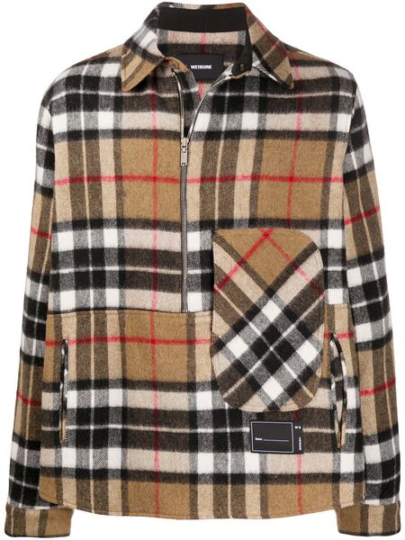  We11done Checked Half-zip Wool Shirt - Neutrals 