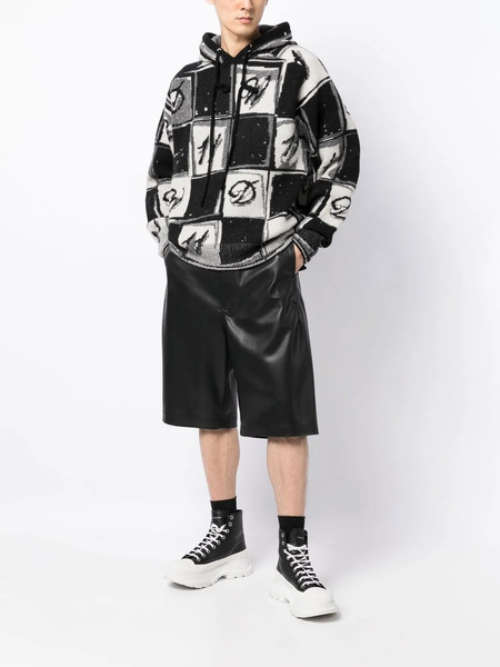  We11done Checkered Monogram Knitted Hoodie - White 