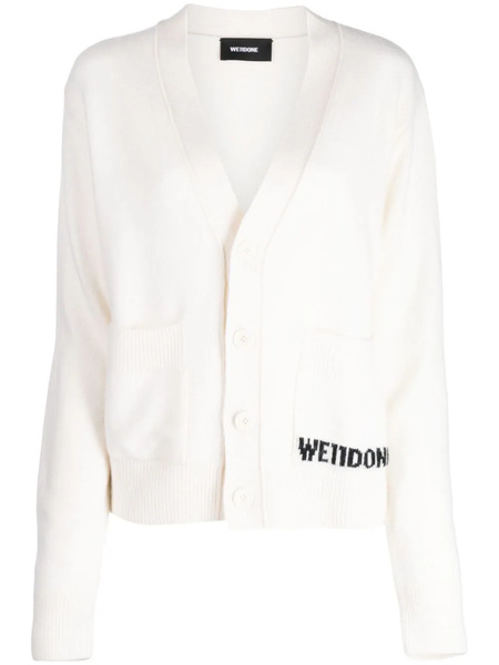  We11done Logo-intarsia Wool Cardigan - White 