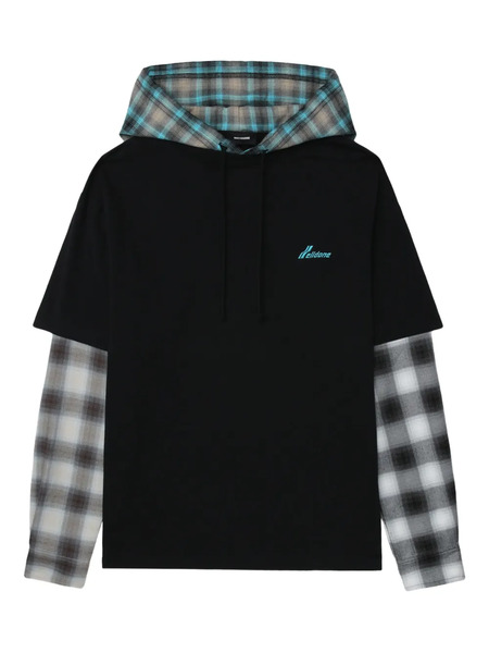  We11done Plaid-paneled Hooded Top - Black 