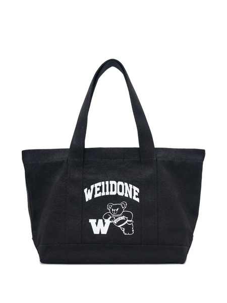  We11done Varsity Canvas Tote Bag - Black 