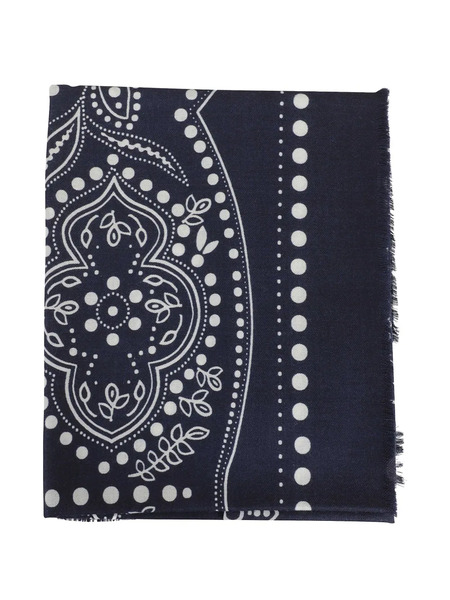  Weekend Max Mara Educated Fringed Patterned Scarf - Blue 