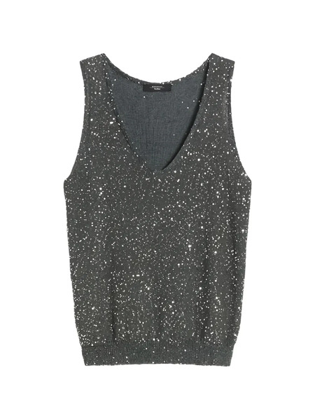  Weekend Max Mara Wkdtempo Sequin V-neck Top - Grey 