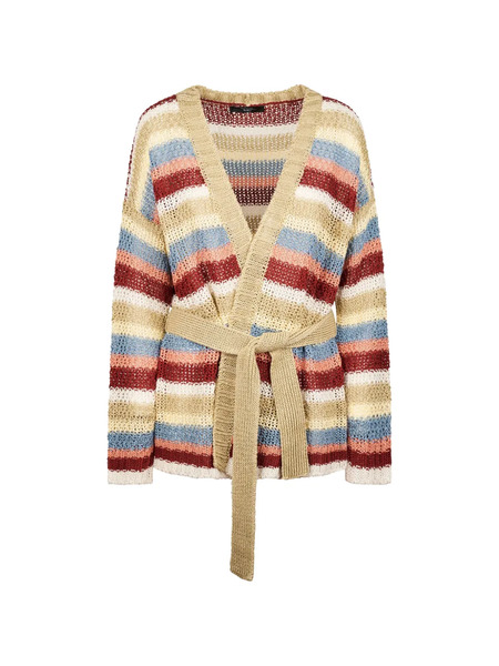  Weekend Max Mara Yarn Striped-pattern Belted Cardigan - Neutrals 