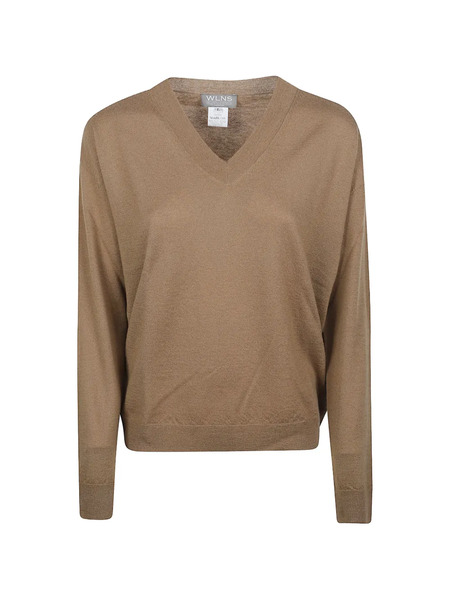  Wellness Cashmere V-neck Long-sleeve Knit Sweater - Brown 