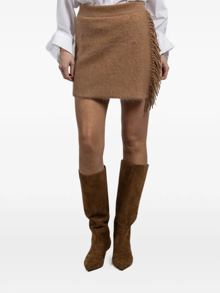  White + Warren Fringe-detail Knitted Skirt - Brown 