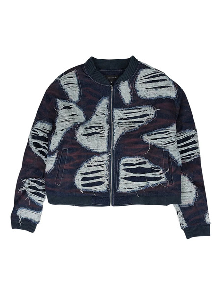  Who Decides War Indy Wash Distressed Bomber Jacket - Blue 