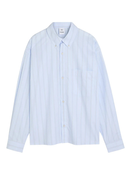  Won Hundred Striped Chest-pocket Shirt - Blue 