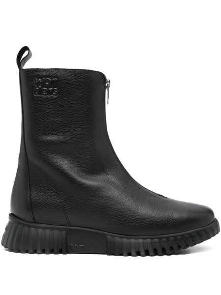  Wonders Zip-front Textured Leather Boots - Black 