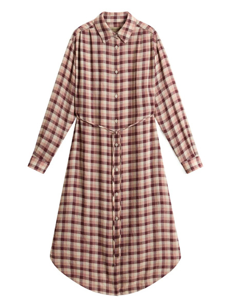  Woolrich Checked Flannel Shirt Midi Dress - Brown 
