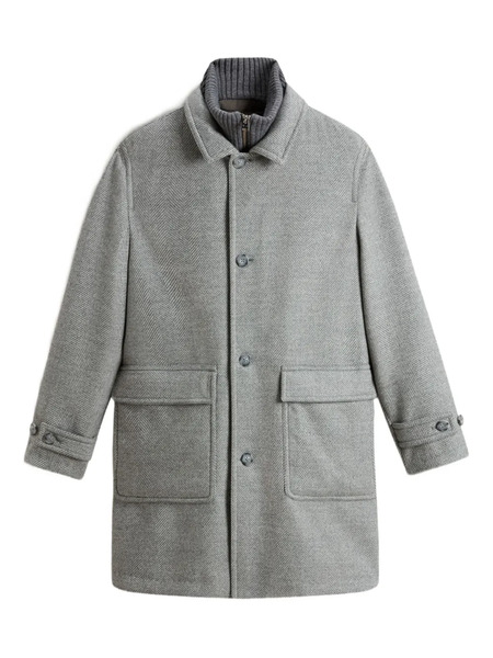  Woolrich Herringbone Pocketed Single-breasted Coat - Grey 