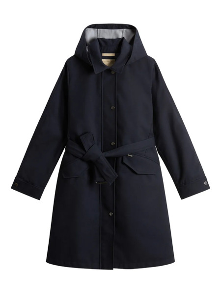  Woolrich Hooded Belted Water-resistant Trench Coat - Blue 
