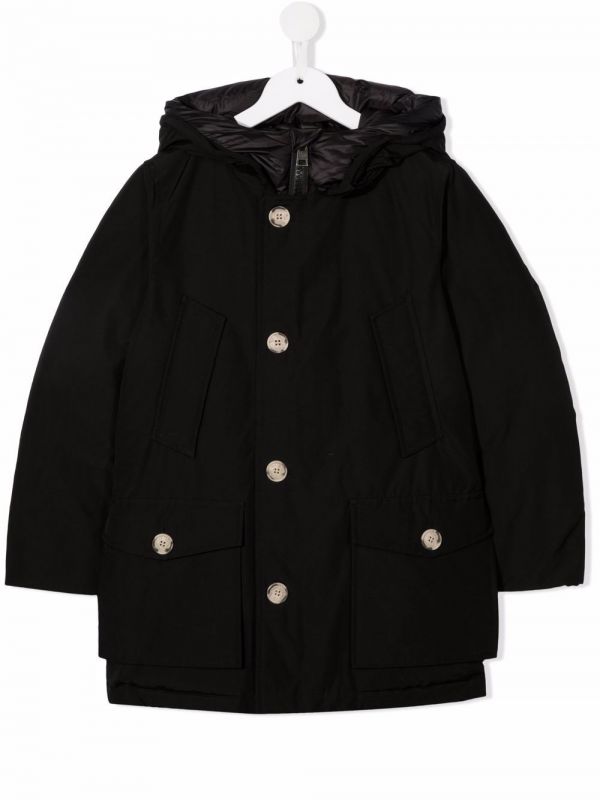  Woolrich Kids Buttoned Hooded Coat - Black 
